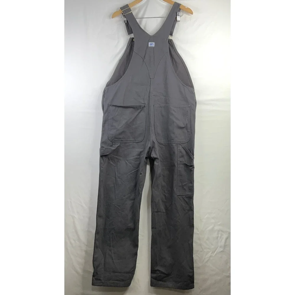 Liberty Overalls Men Charcoal Gray Canvas Bib Workwear Carpenter Pants Green Zip
